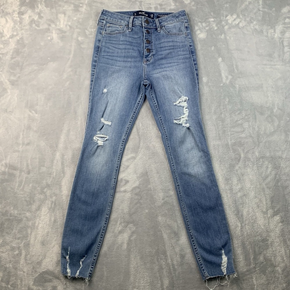 Hollister Womens Hi Rise Crop Super Skinny Jeans Button‎ Fly Distressed 1R 25x26
